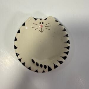 August Ceramics Tea Bag Holder Trinket Dish Spoon Rest Ring Dish Striped Cat